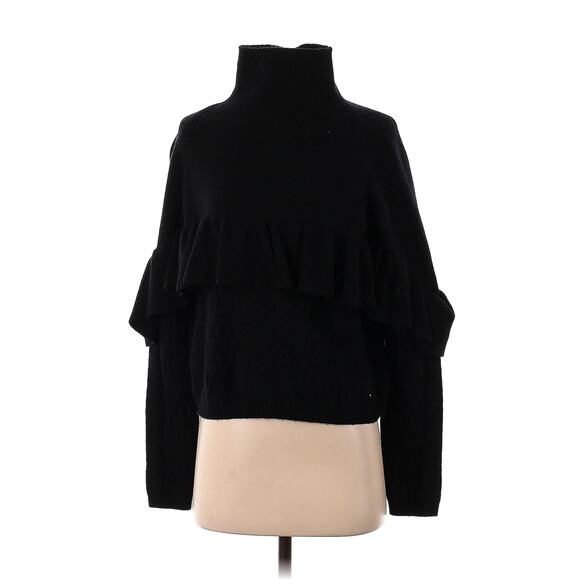 Revolve Nadaam Cashmere Wool Sweater Cableknit Ruffle Black Mockneck Romantic - Picture 2 of 5